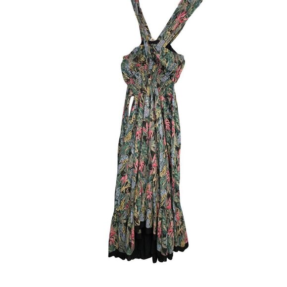 Tropical Print Maxi Dress With Crisscross Straps & Black Lace Trim By Barok - Picture 5 of 15